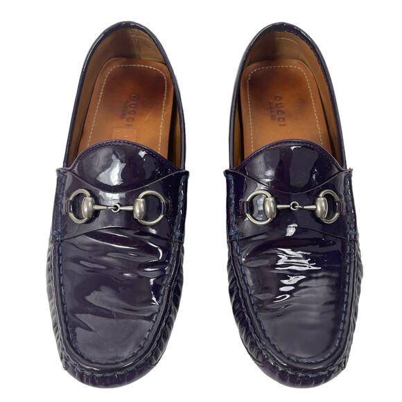 Gucci Patent Leather Horsebit Driver Loafers Slip On Dark Purple Size 39 - Picture 1 of 11